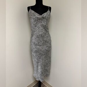 NWT BARDOT Brand Dress, Midi Satin Slip, Leopard Print, Black White, US 6 Small
